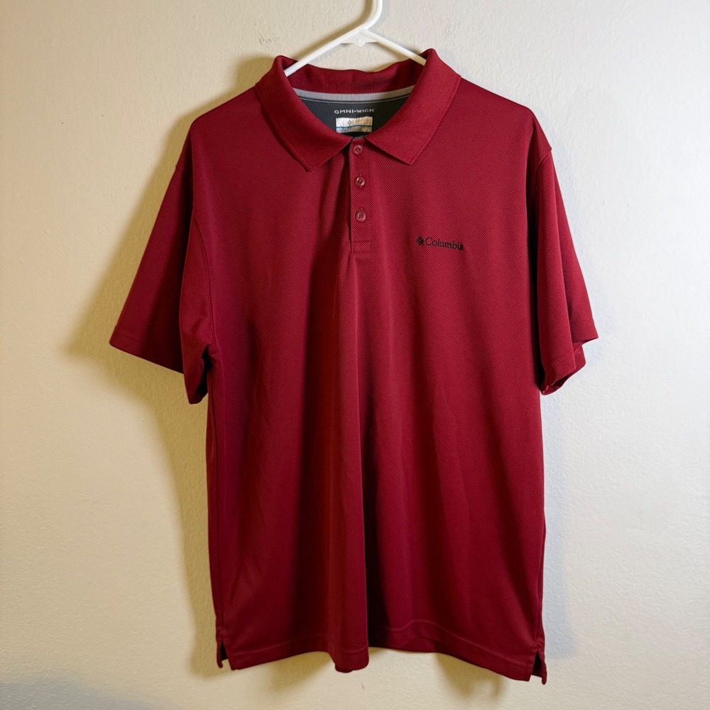 Columbia Omni-Wick Mens XL‎ Red Short Sleeve Polo Shirt AM0126 Textured Knit